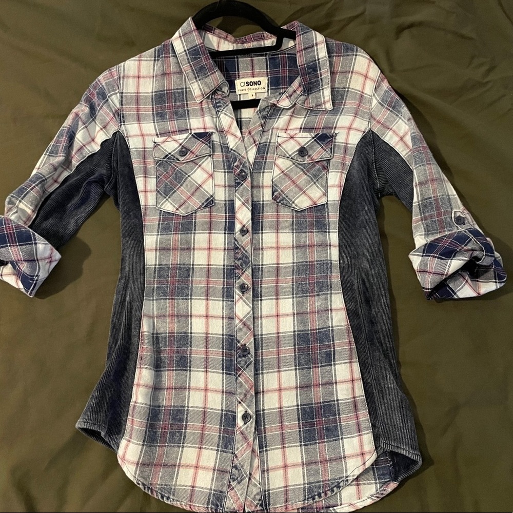 Blue plaid button up shirt